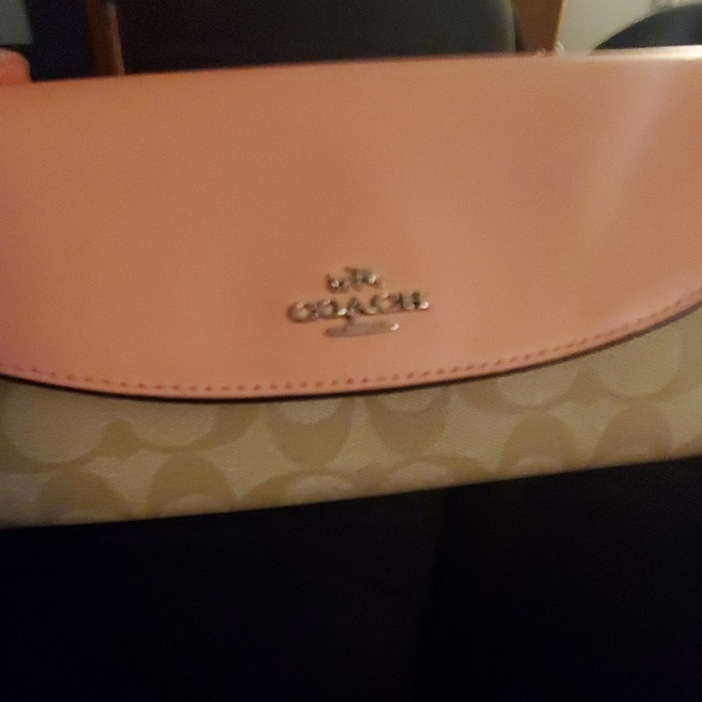 Coach Pink and Beige Signature Flap Wallet